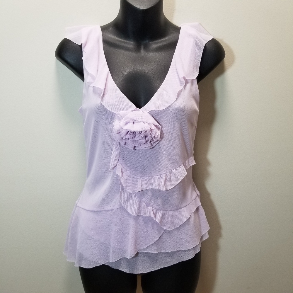 Odille Anthropologie Medium Lilac Sleeveless Crepe Ruffled top